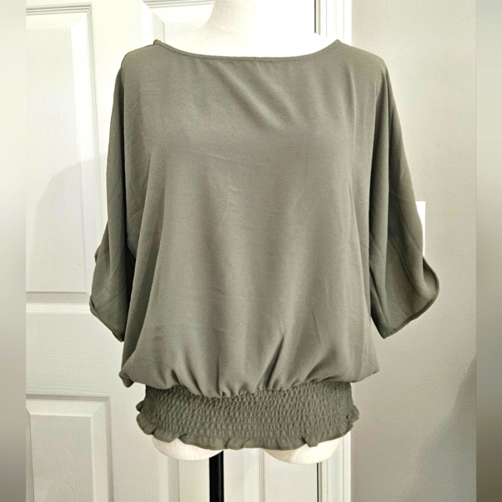 MICHAEL by Michael Kors Army Green Elastic Waist, Relaxed Fit Top: Size Large
